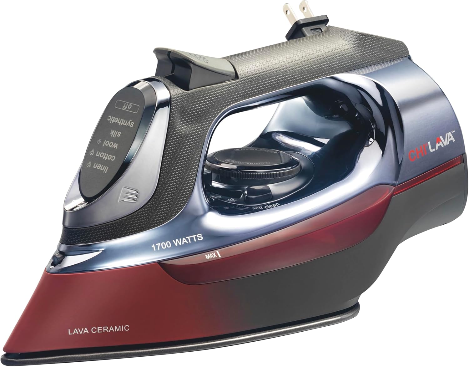 1700W Steam Iron with Ceramic Soleplate Retractable Cord