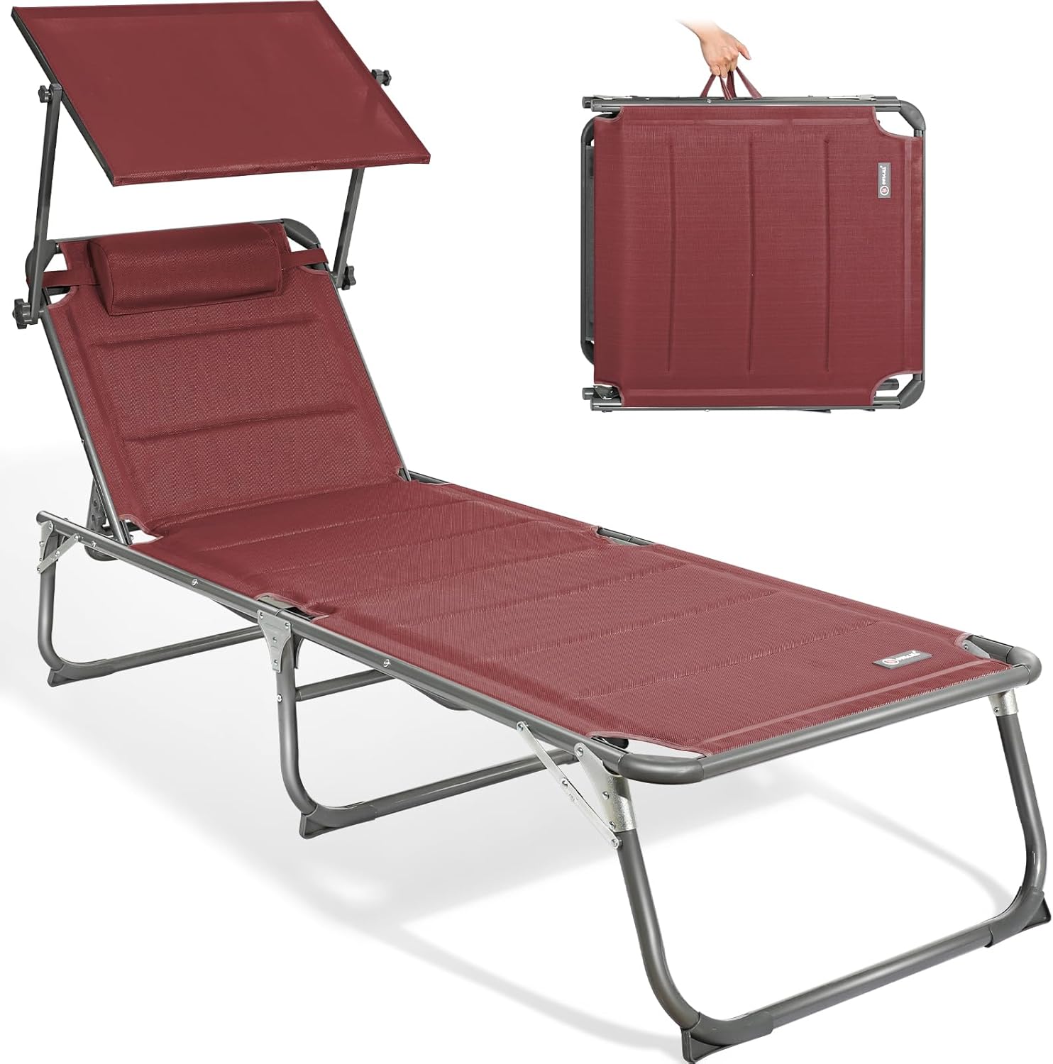 XXL Aluminium Sun Lounger with Sun Roof Adjustable Red 200x70