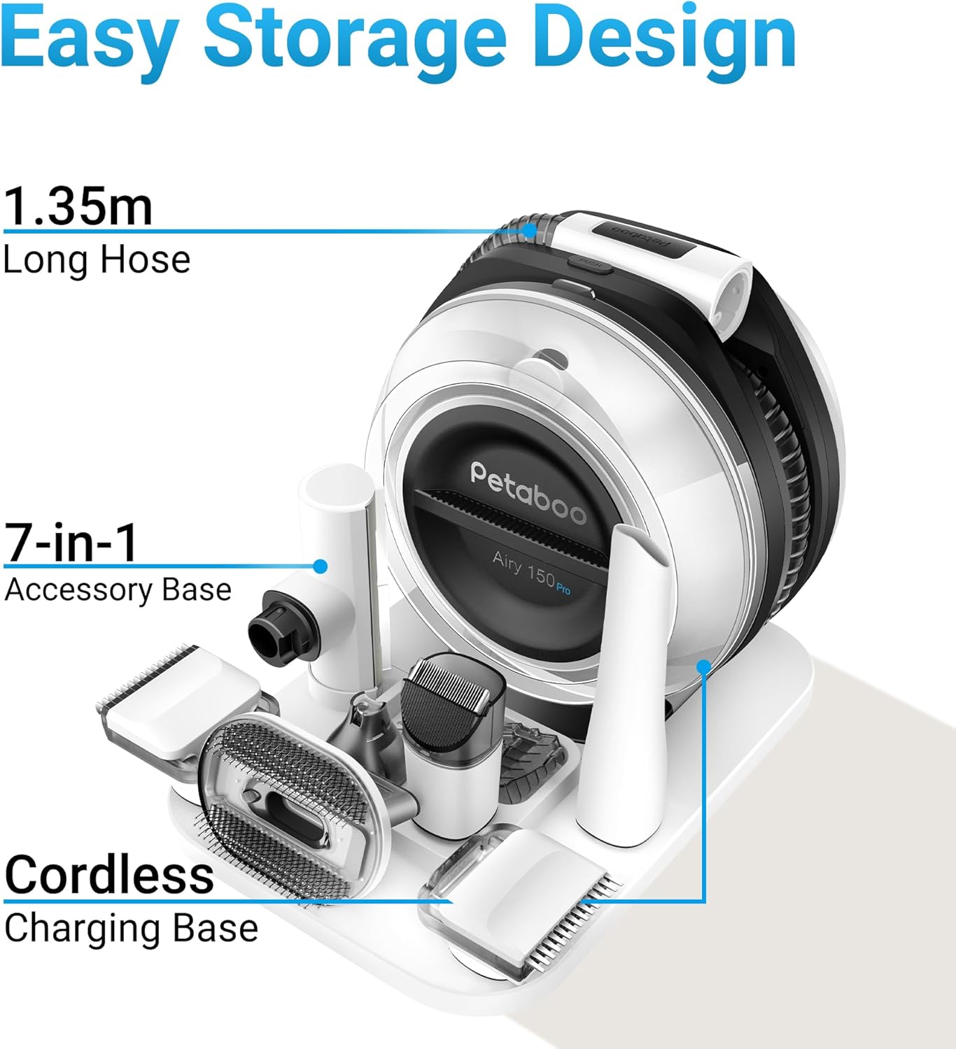 Cordless Dog Grooming Vacuum 13000Pa 7 Tool 2.2L Quiet
