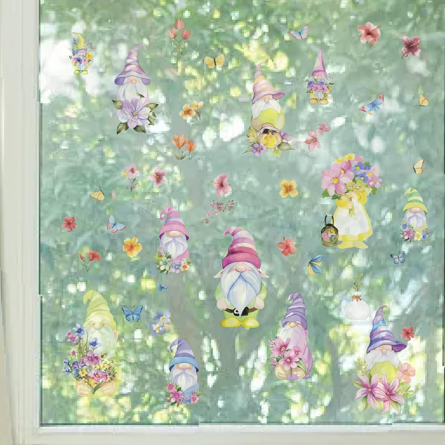 Gnome Window Decals Spring Flower Butterfly Wall Stickers