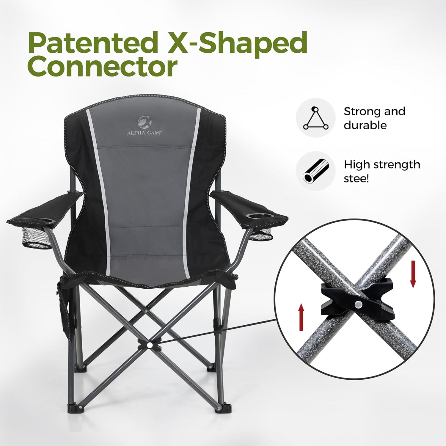 Portable High Back Camping Chair with Cup Holder Side Pocket Grey