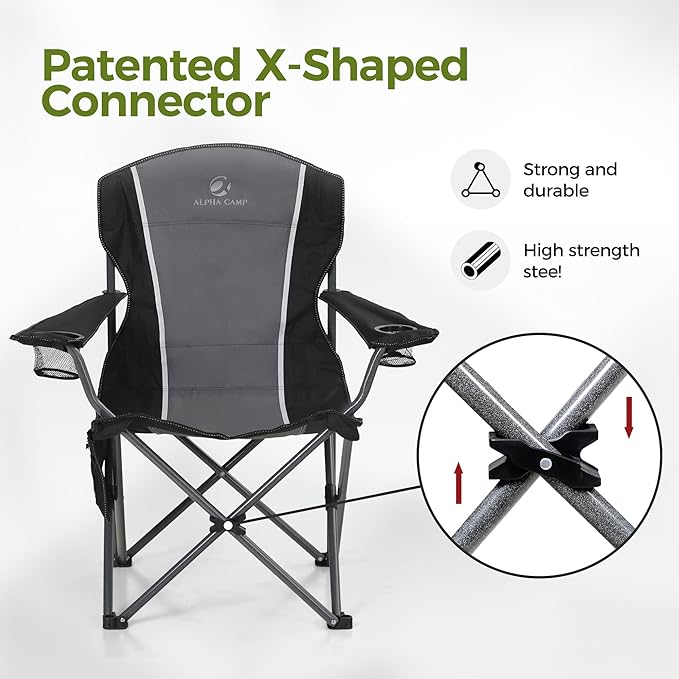 Oversized Folding Camping Chair High Back 160KG Portable Grey