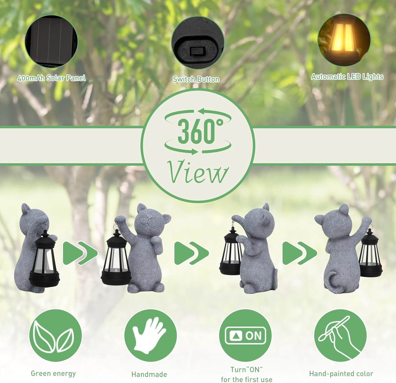 Solar Cat Garden Statue LED Lantern Outdoor Lawn Decor Gift