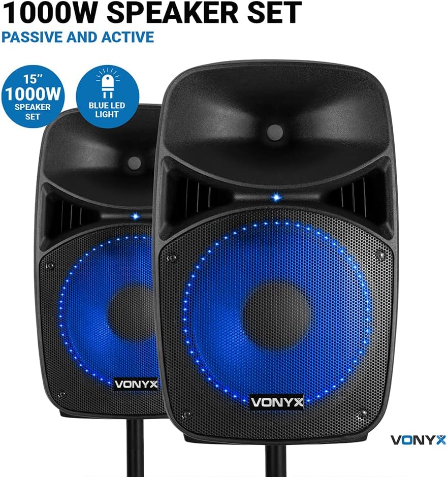 15in PA Speaker System 1000W Bluetooth DJ Karaoke Set