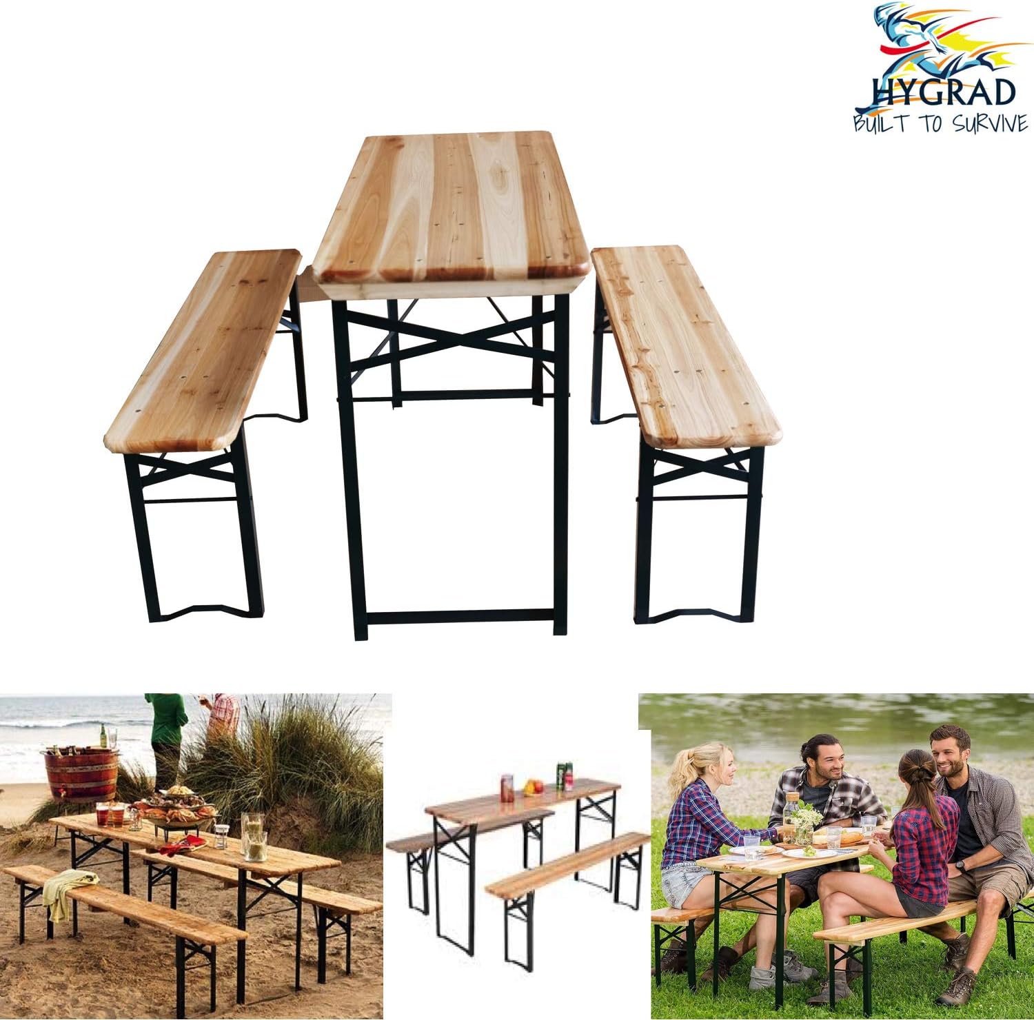Folding Picnic Table and Bench Set Wooden Beer Table