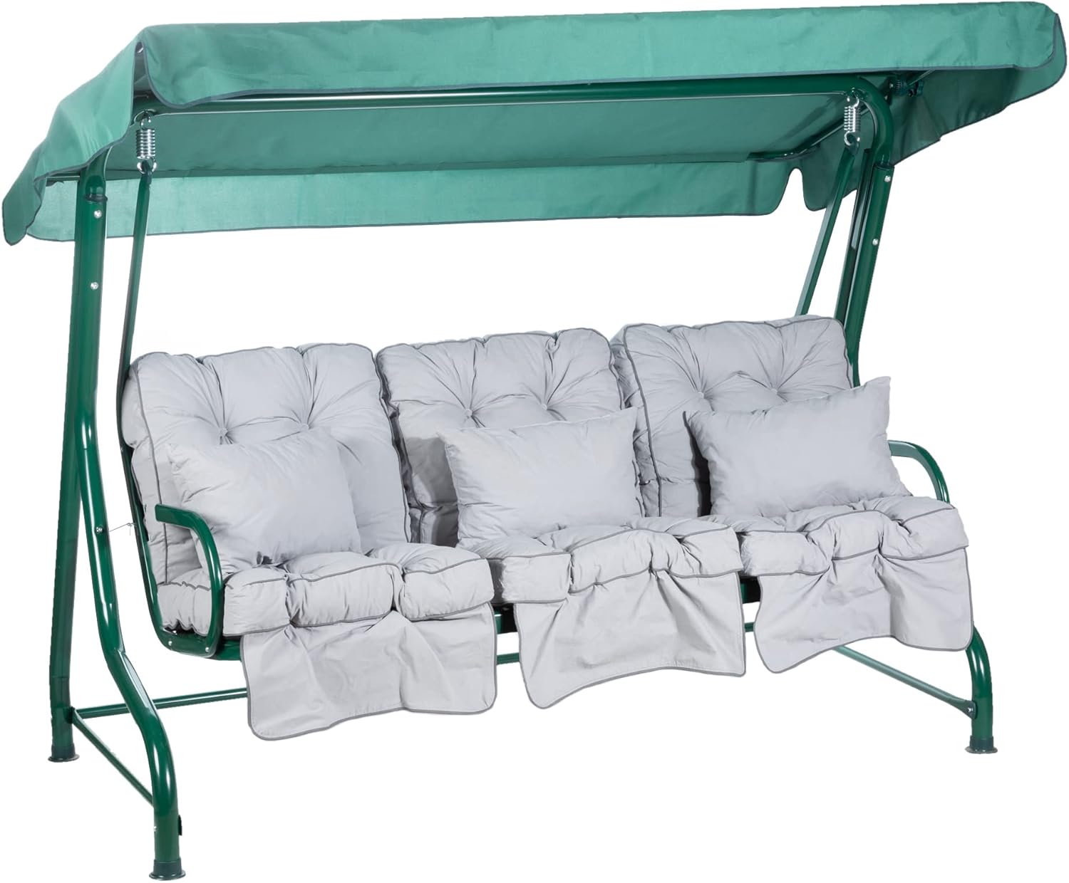 3 Seater Garden Swing Seat Grey Canopy Cushions 250kg