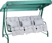 3 Seater Garden Swing Seat Grey Canopy Cushions 250kg