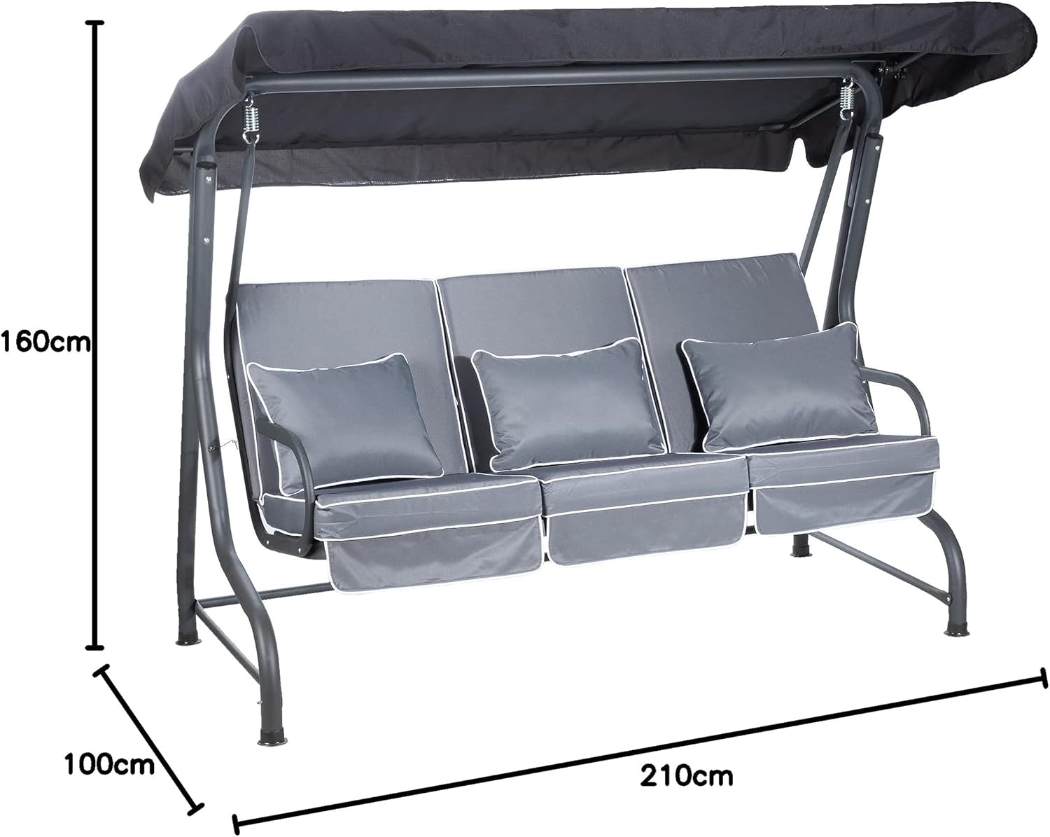 3 Seater Garden Swing Chair Luxury Cushions Grey