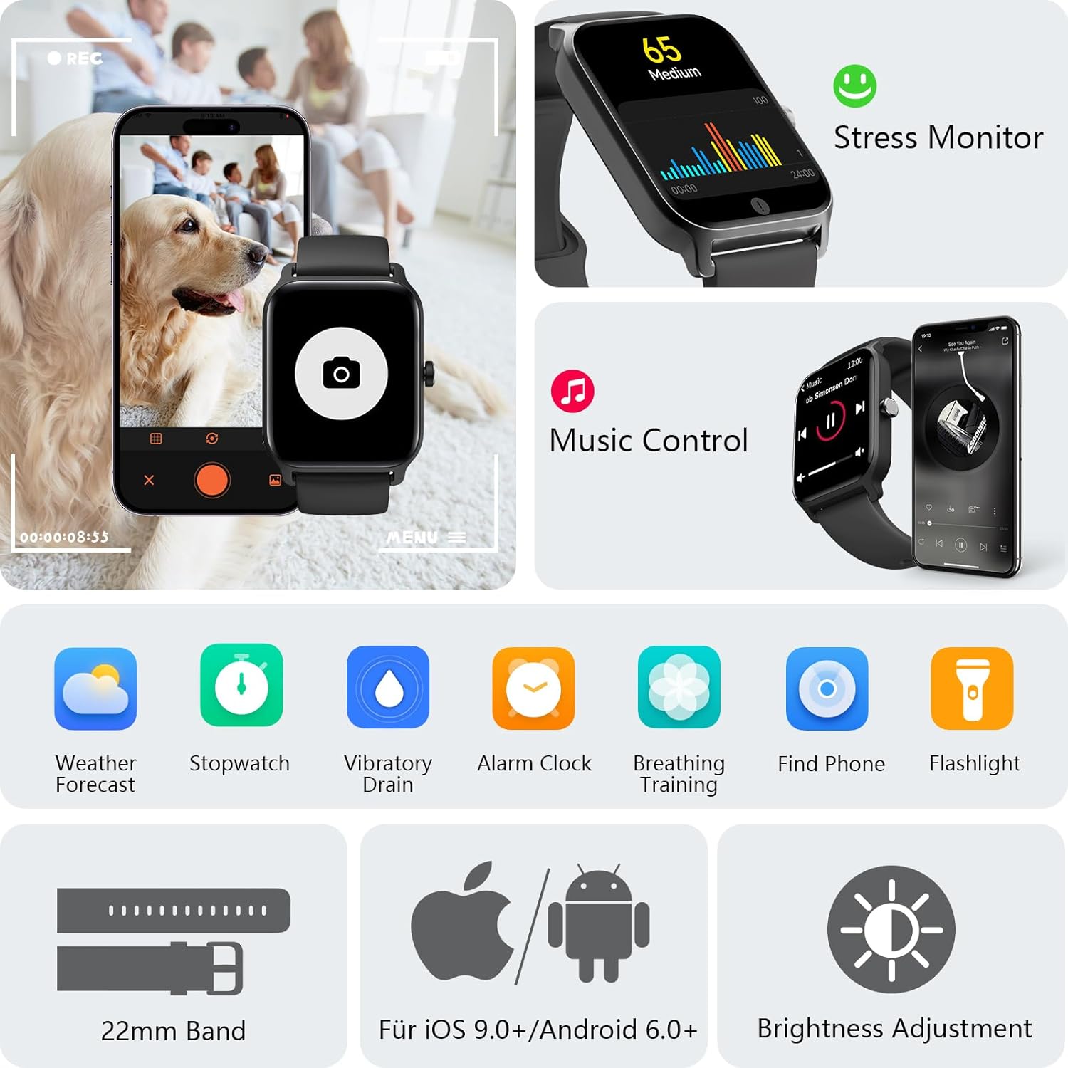 Smart Watch Bluetooth Calling Alexa Fitness Tracker 1.8 Inch HD