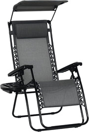 Zero Gravity Reclining Garden Chair with Canopy Cup Holder Grey