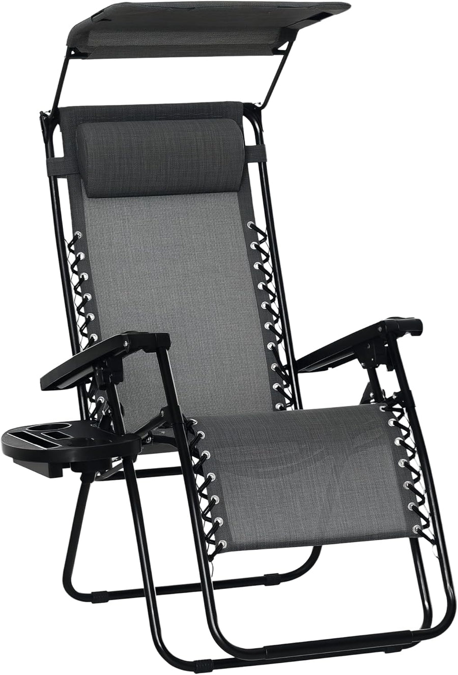 Zero Gravity Reclining Garden Chair with Canopy Cup Holder Grey