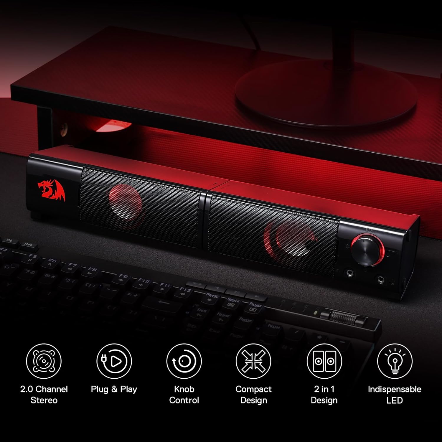 PC Gaming Speakers Stereo Soundbar USB Powered RGB Desktop Audio
