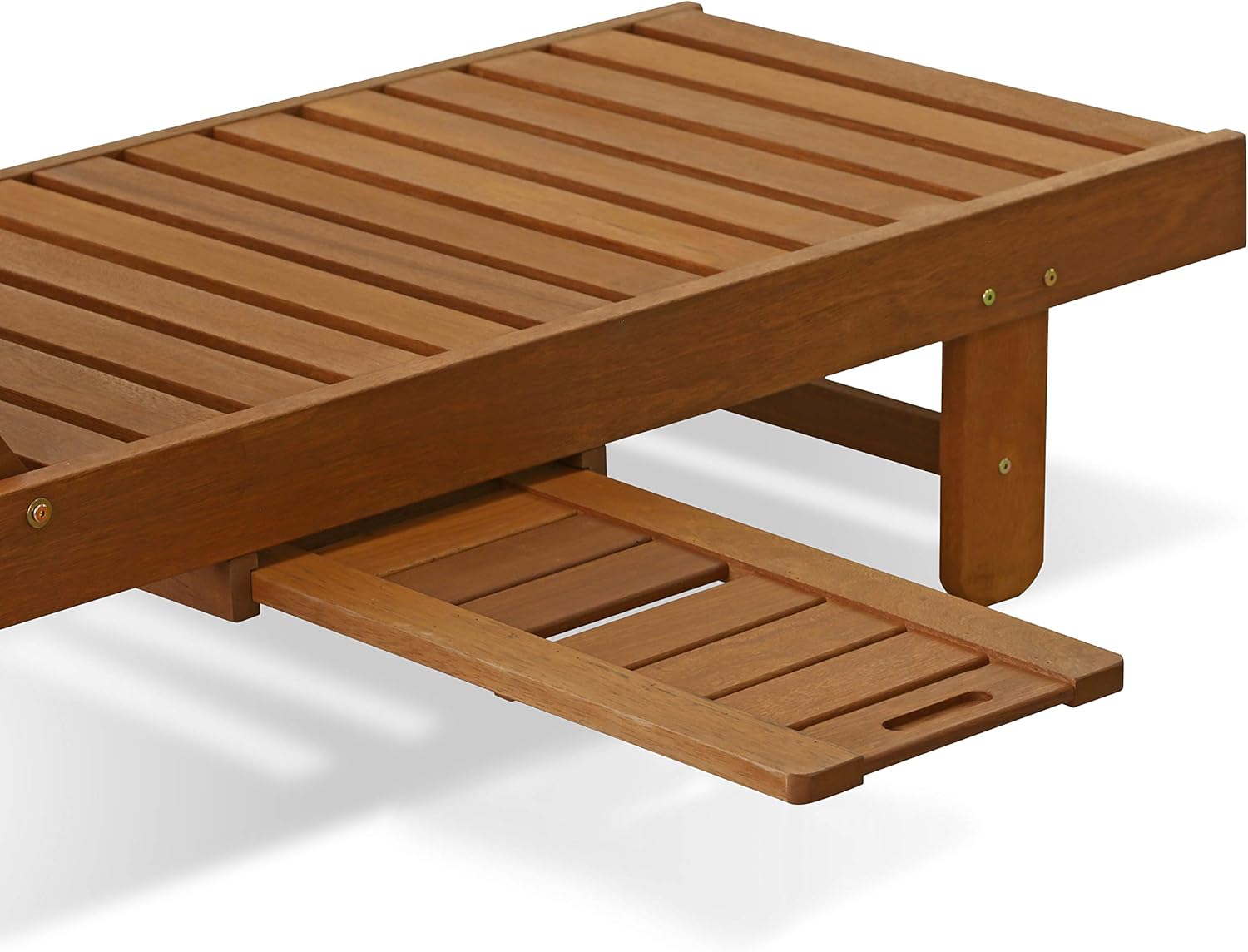 Wooden Outdoor Lounger Chair with Pull Out Tray Natural Patio