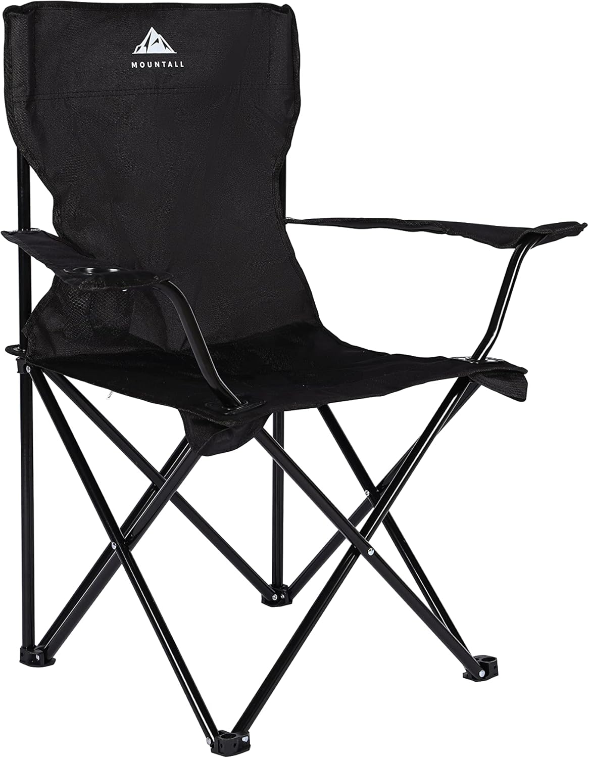 Folding Camping Chairs Set of 4 with Cup Holder Black