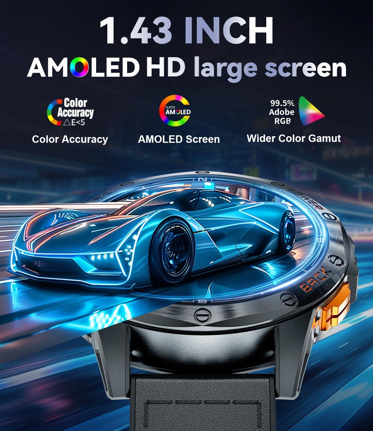 Mens GPS Smart Watch AMOLED Bluetooth Call Leather