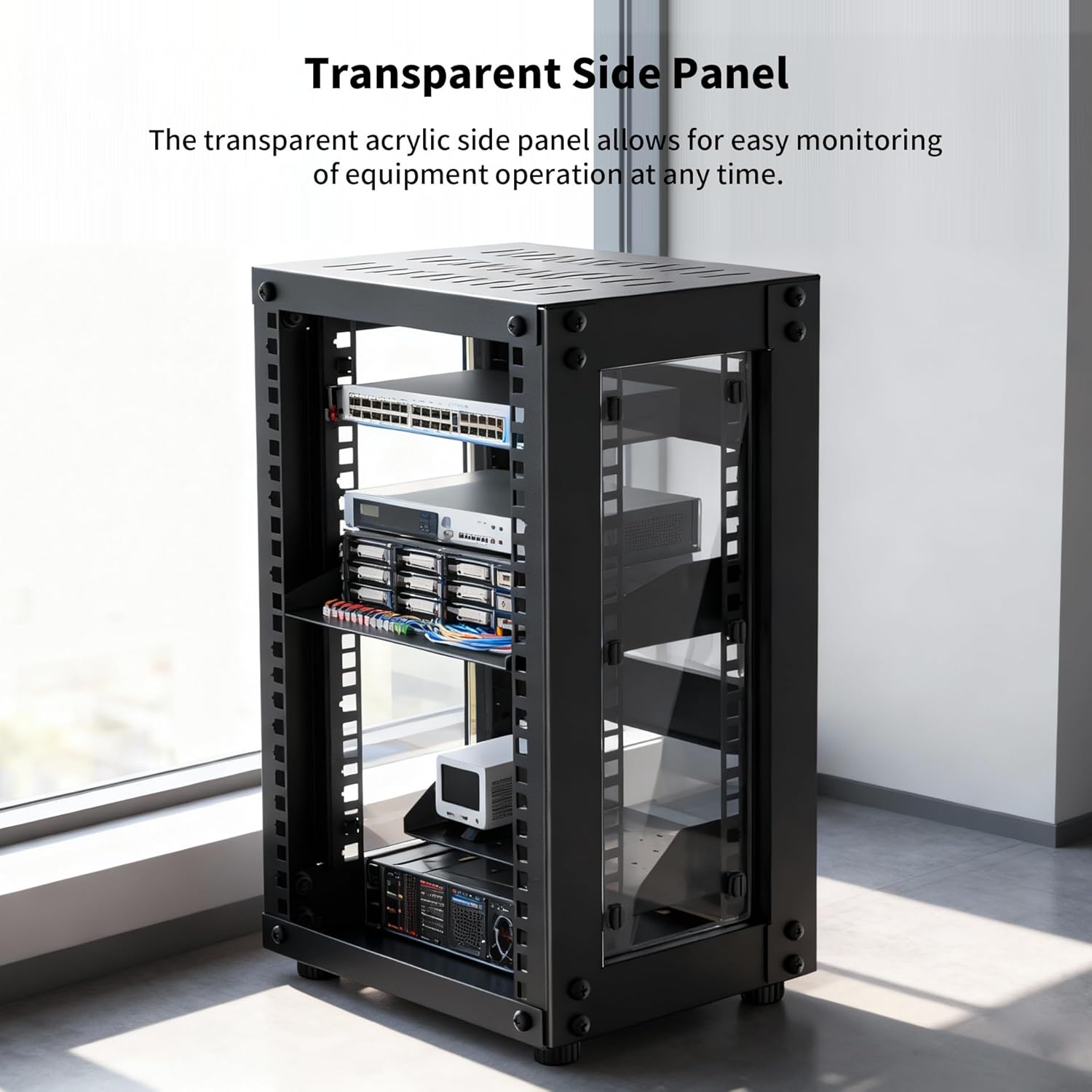 8U 10 Inch Mini Server Rack Cabinet Black with Panels Kit