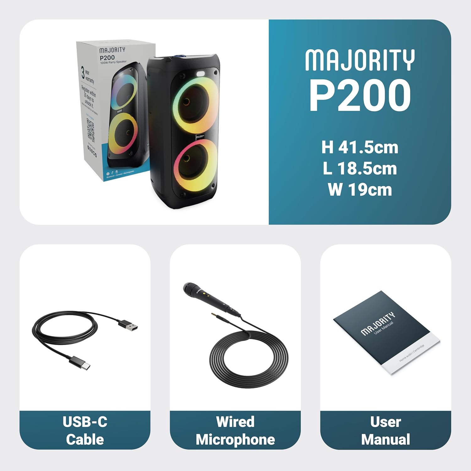 Bluetooth Party Speaker 100W Portable LED Lights Karaoke Mic