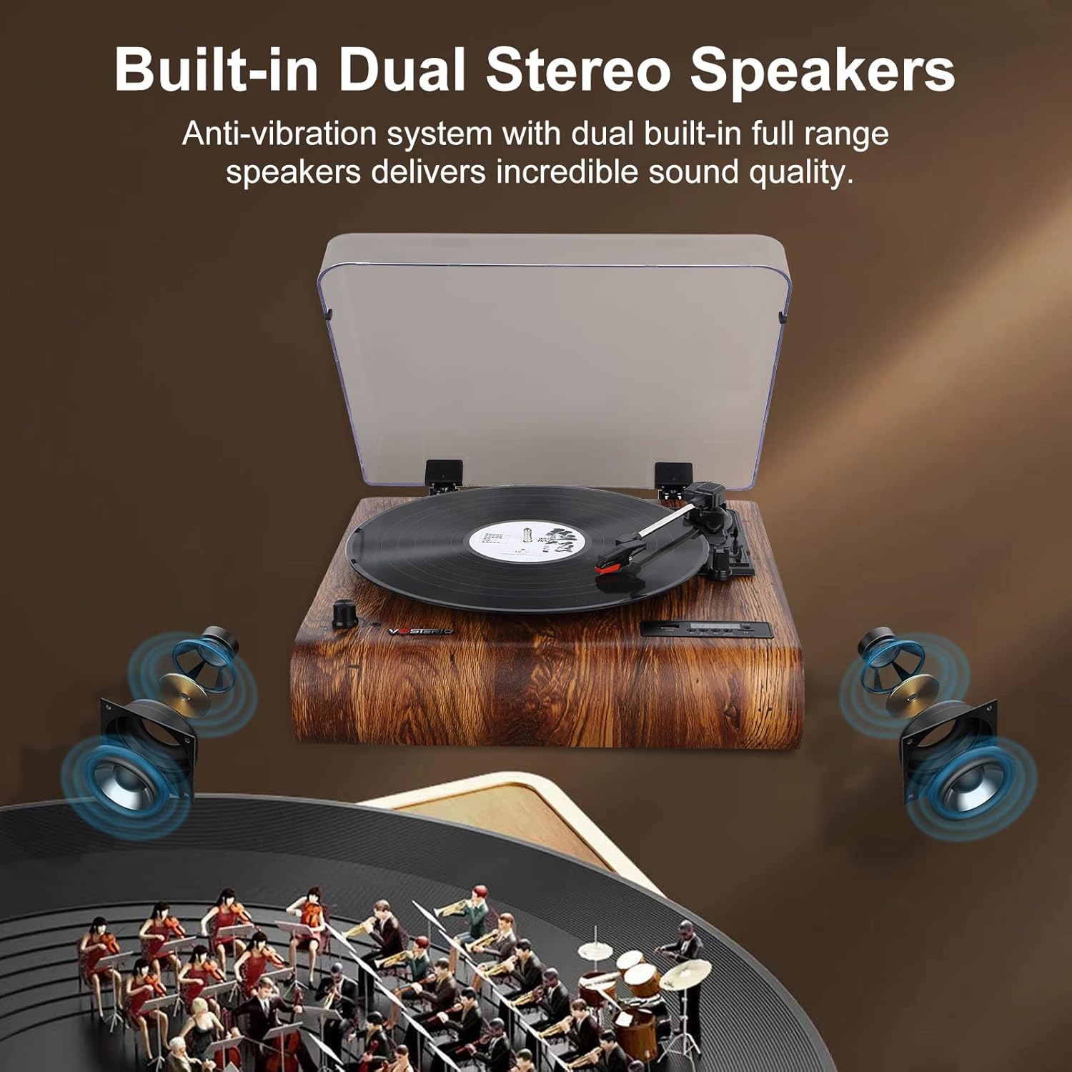 Bluetooth Record Player 3 Speed FM Radio USB SD Recording