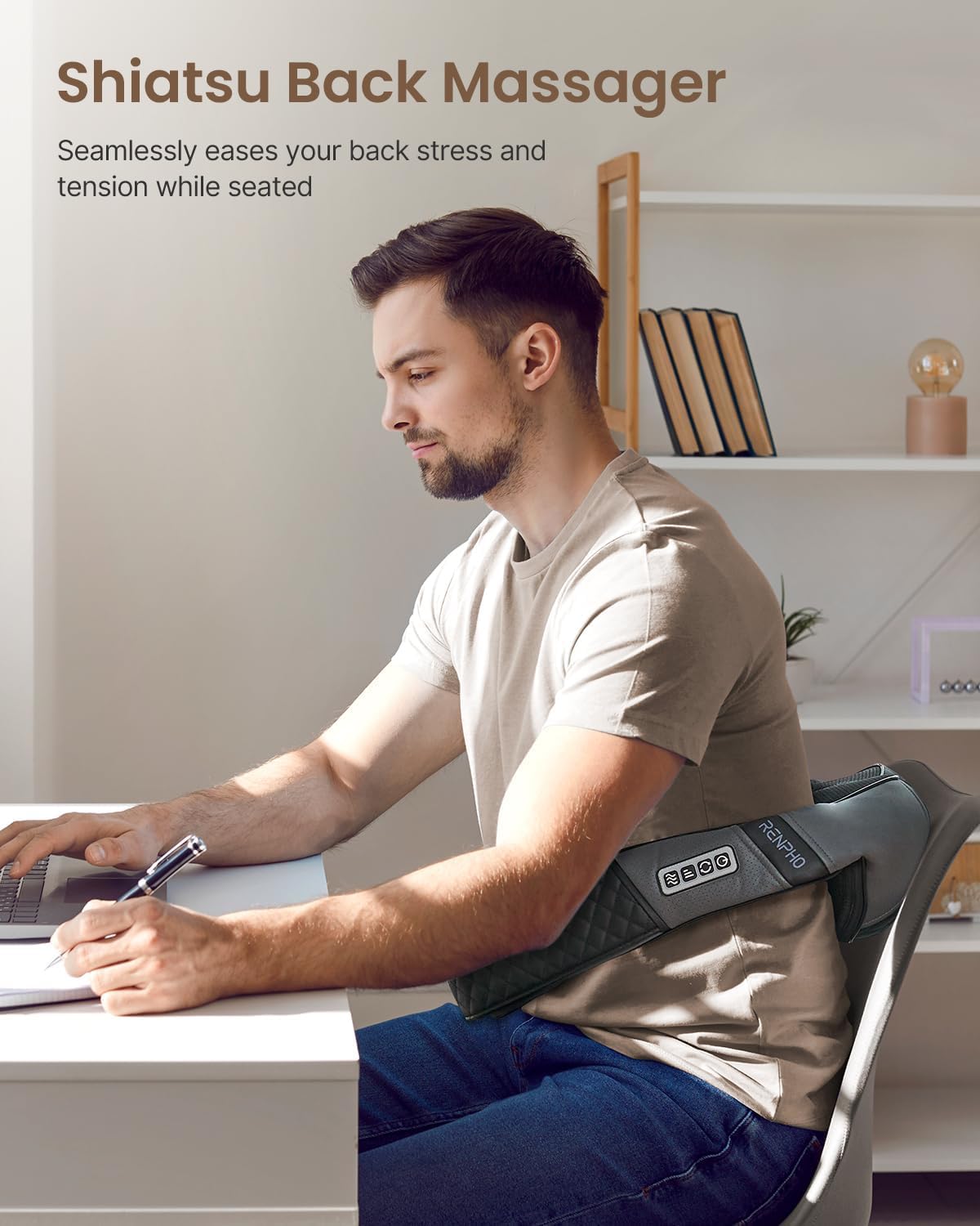 Shiatsu Neck Massager Heat Deep Tissue Kneading Shoulder Back
