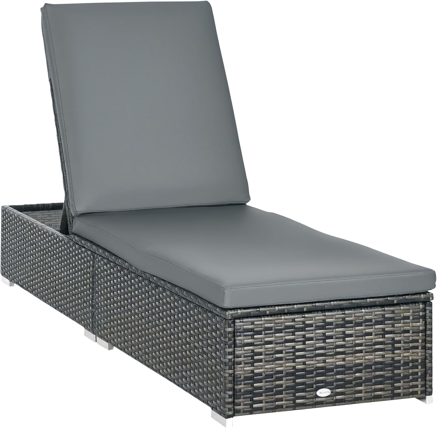PE Rattan Sun Lounger 5 Position Recliner Cushion Grey