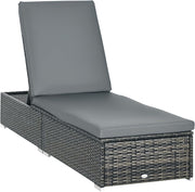 PE Rattan Sun Lounger 5 Position Recliner Cushion Grey