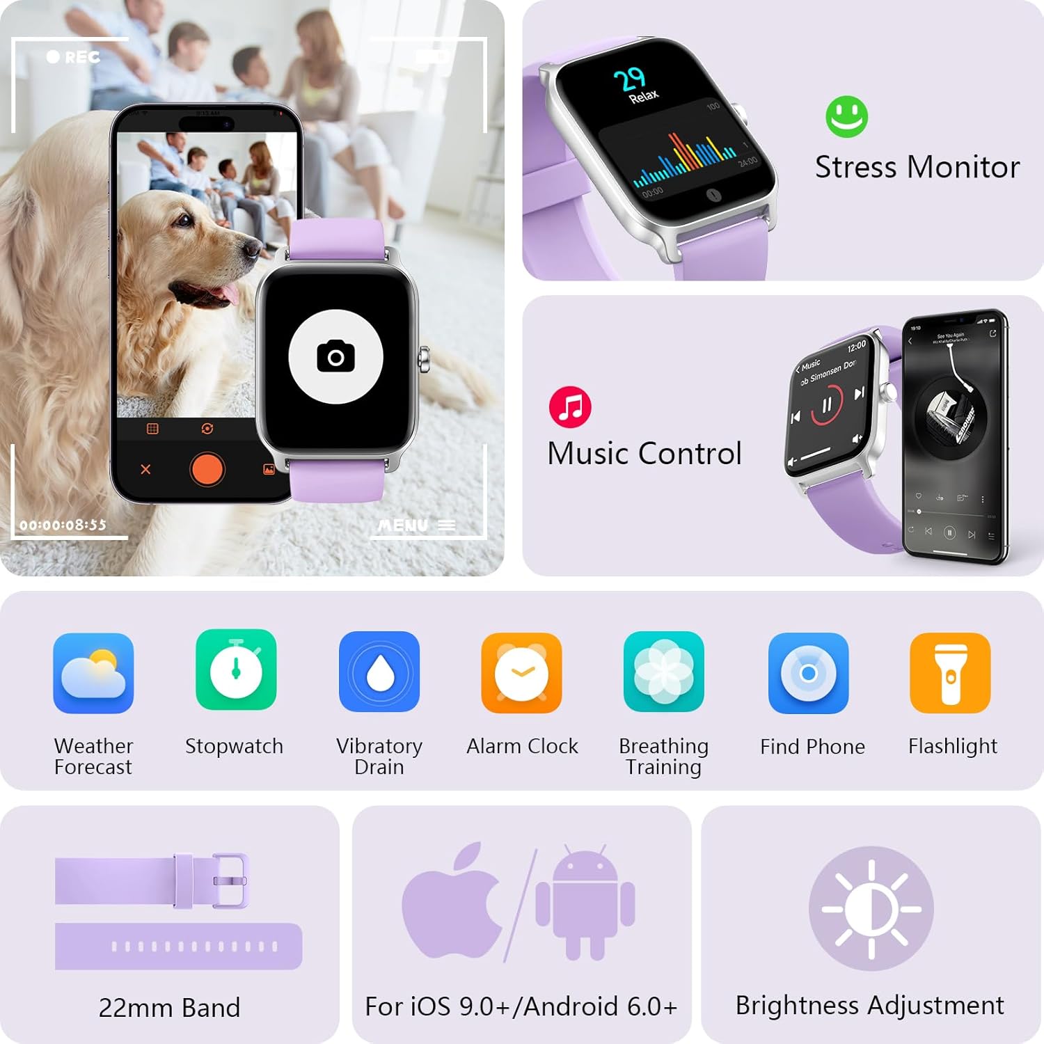 Womens Smart Watch Bluetooth Call Alexa Purple