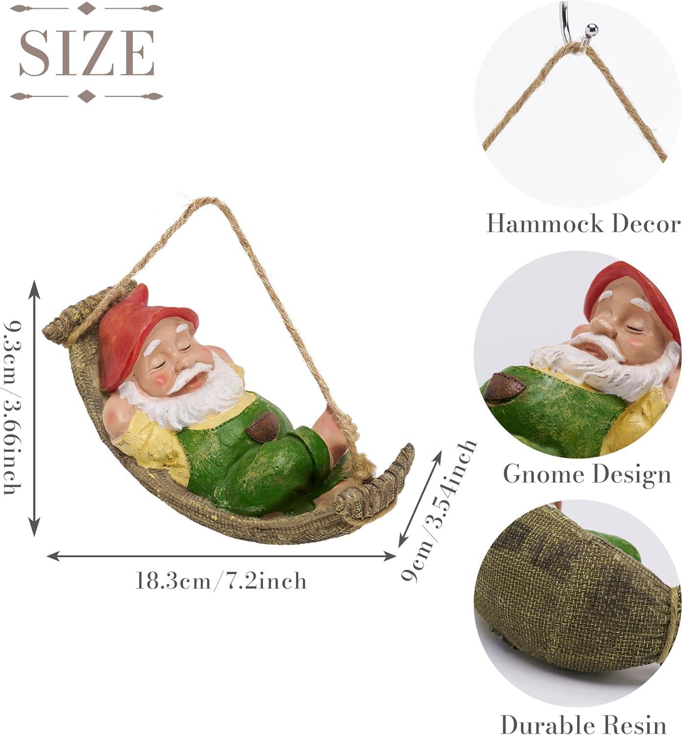 Hanging Sleeping Gnome Statue Resin Garden Tree Decor 18cm