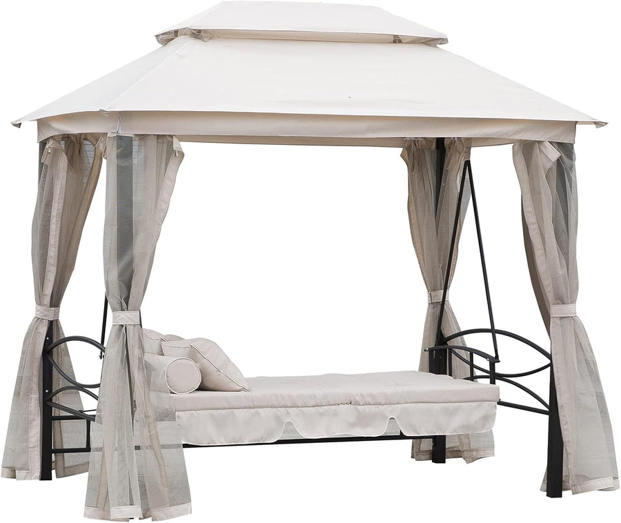 3 Seater Convertible Swing Chair Gazebo Bed Cream