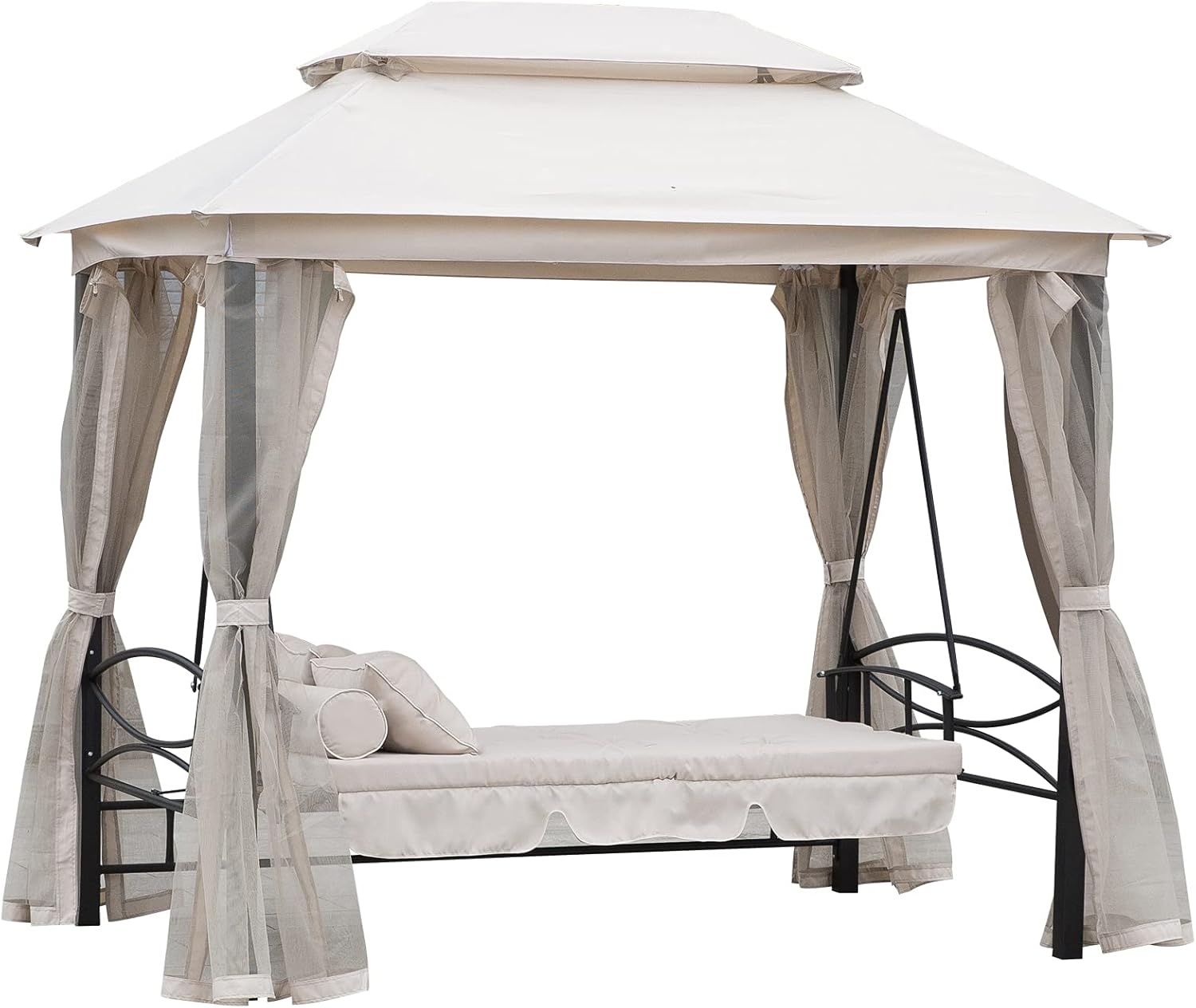 3 Seater Swing Bed Gazebo Chair Cream White