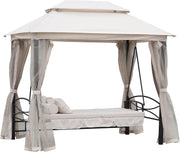 3 Seater Swing Bed Gazebo Chair Cream White