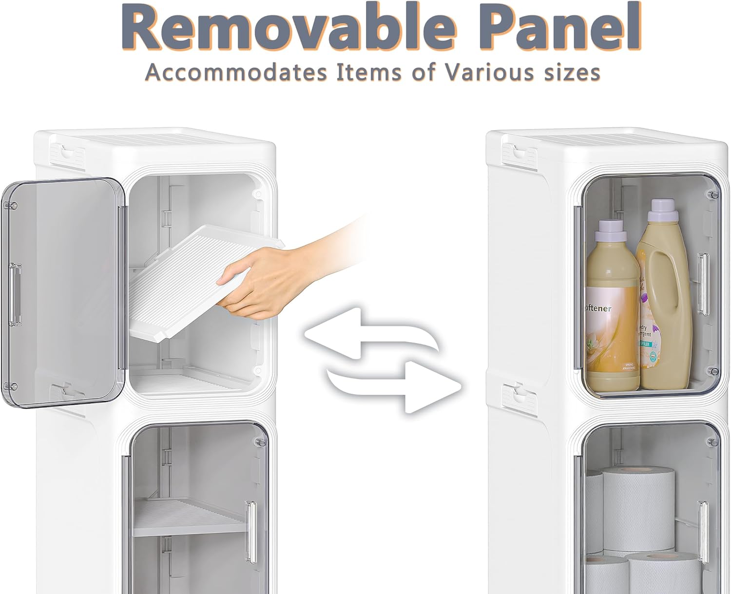 5 Tier Slim Bathroom Storage Cabinet with Wheels Waterproof Clear Smoke