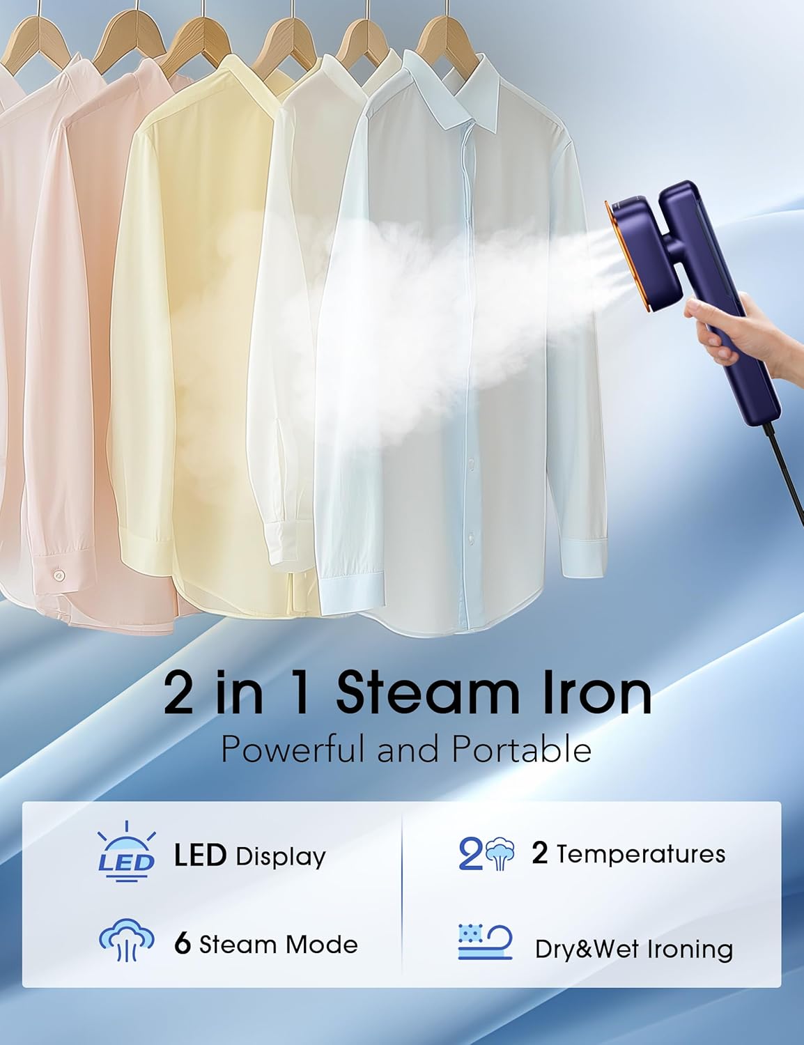 Handheld Garment Steamer Travel Iron 2 In 1 Fast Heat Wrinkle Remover