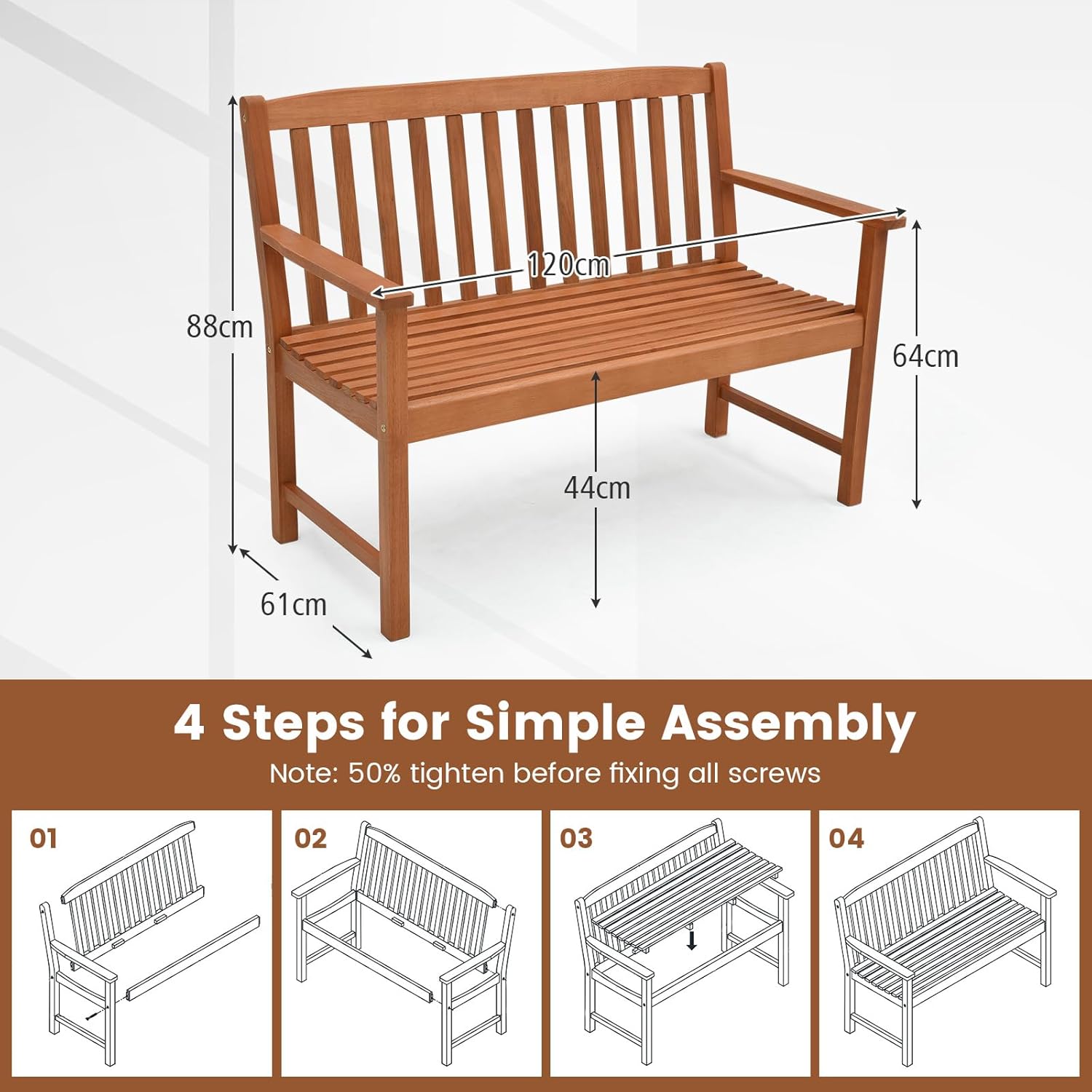 2 Seater Eucalyptus Wood Garden Bench Patio Loveseat Seat