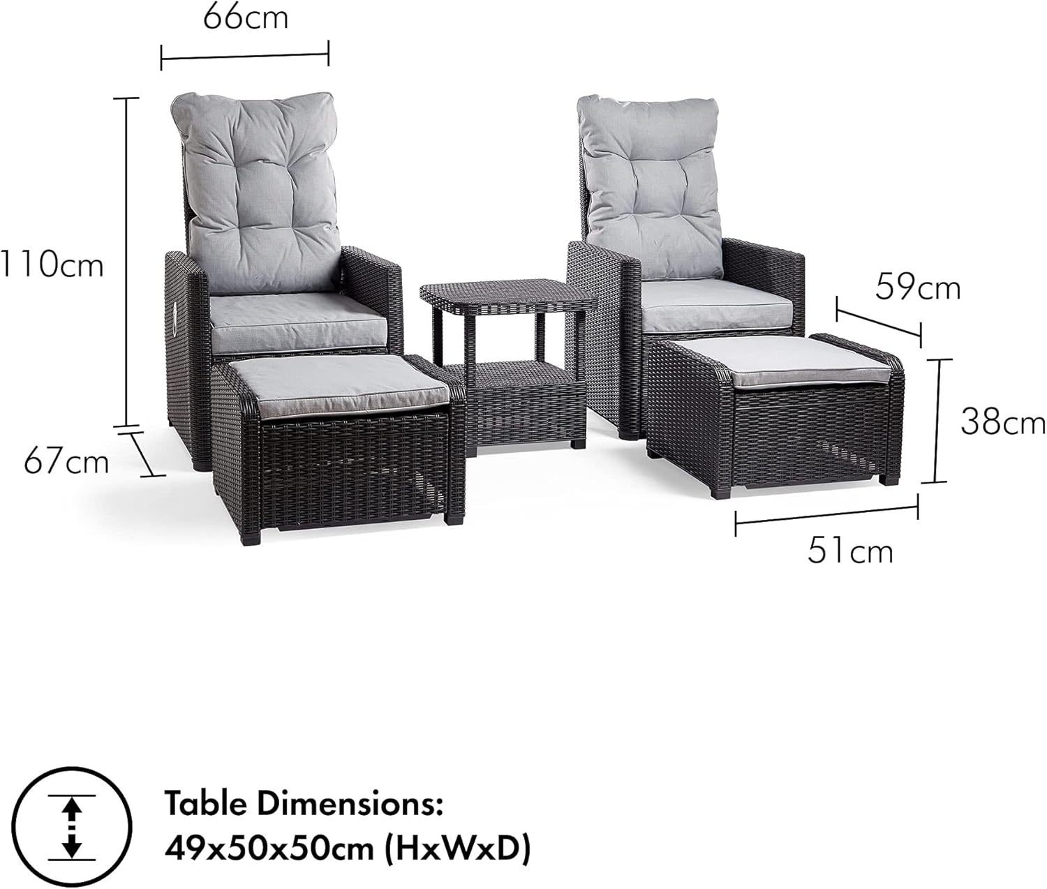 Reclining Rattan Bistro Set 2 Seater Chairs Stools Table