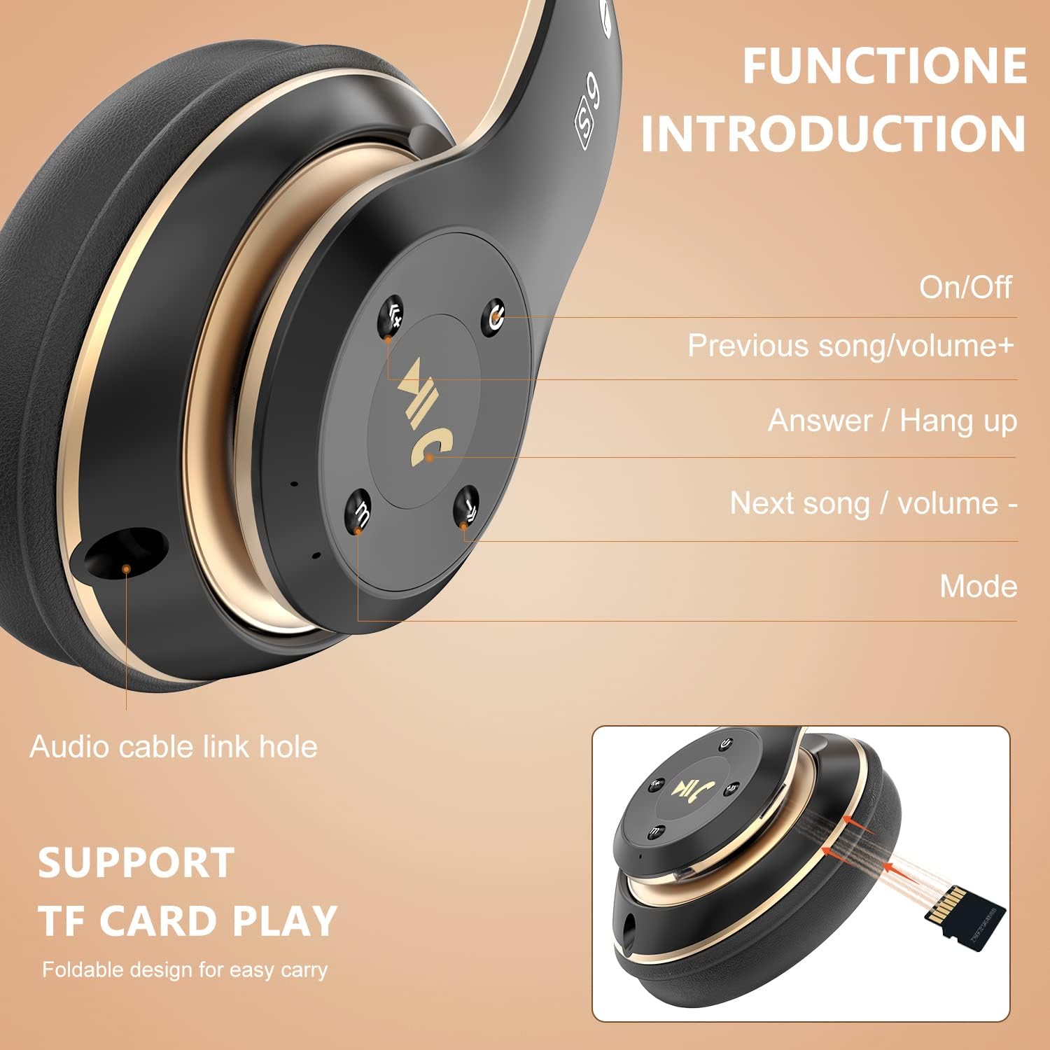 Bluetooth Over Ear Headphones 65H Playtime Foldable Wireless Mic 6 EQ