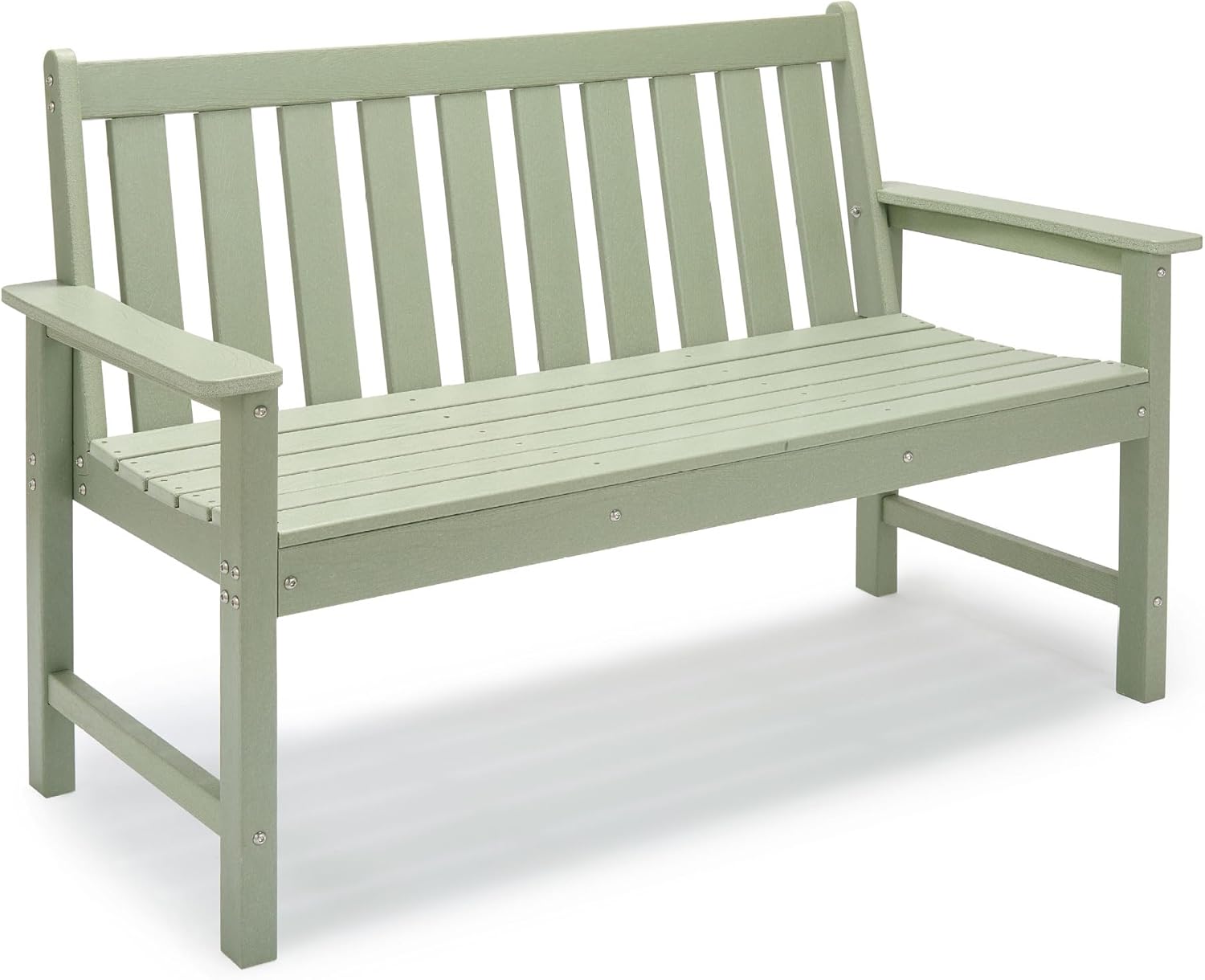 Sage Green Garden Bench 2 Seater HDPE Outdoor Patio Seat Slatted