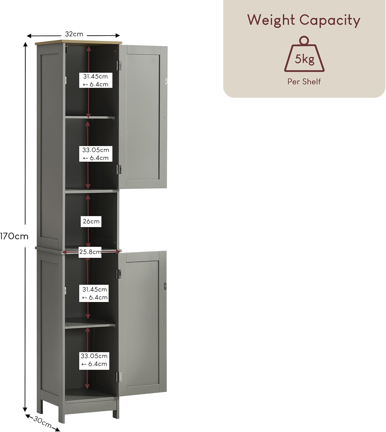 Tall Bathroom Storage Cabinet Grey Oak 2 Door Unit