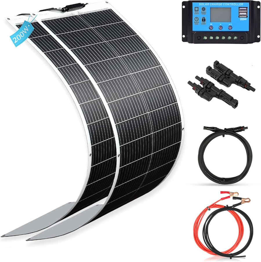 200W 12V Flexible Solar Panel Kit 20A PWM Controller