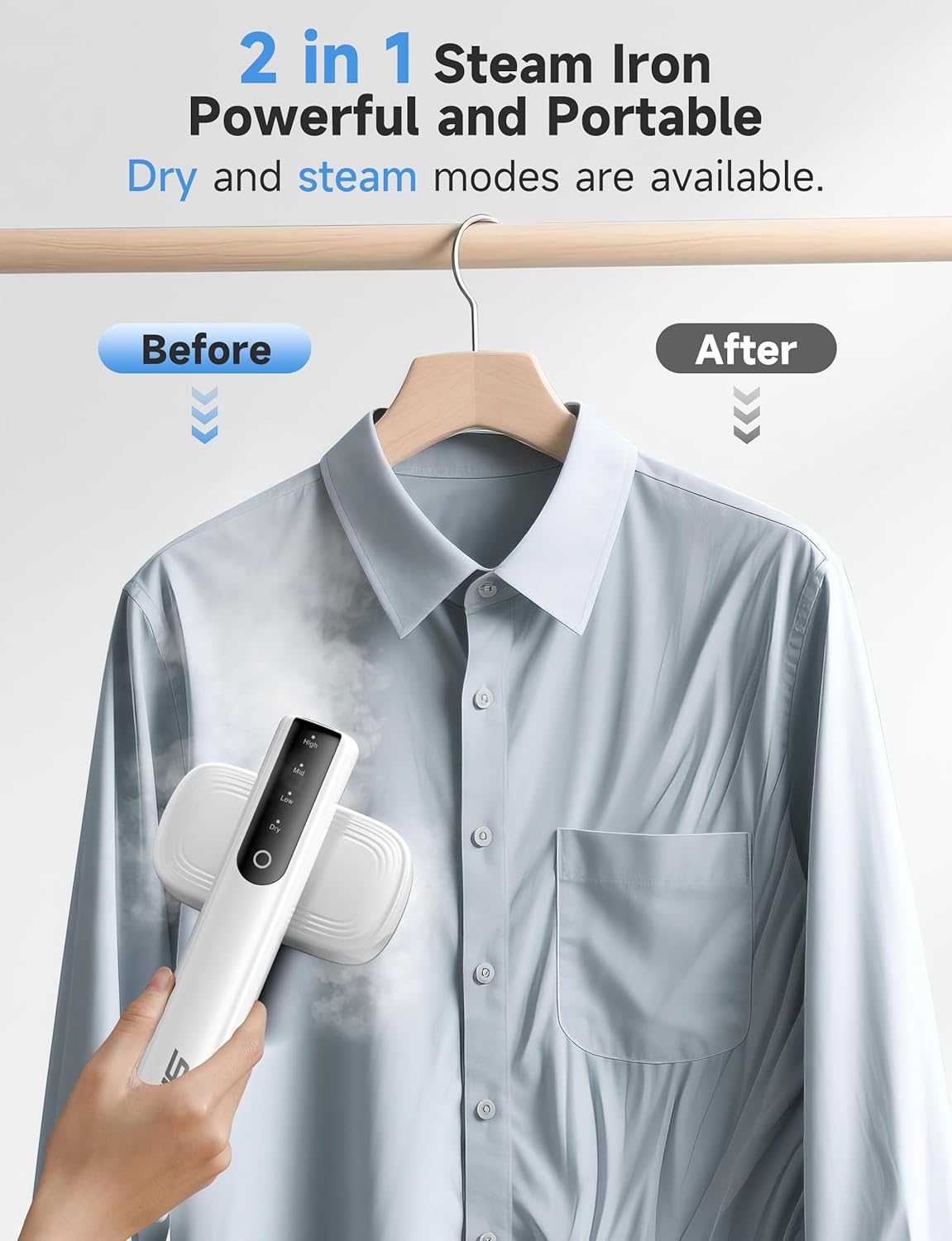 Travel Garment Steamer 1200W Portable Iron Fast Heat 2 In 1
