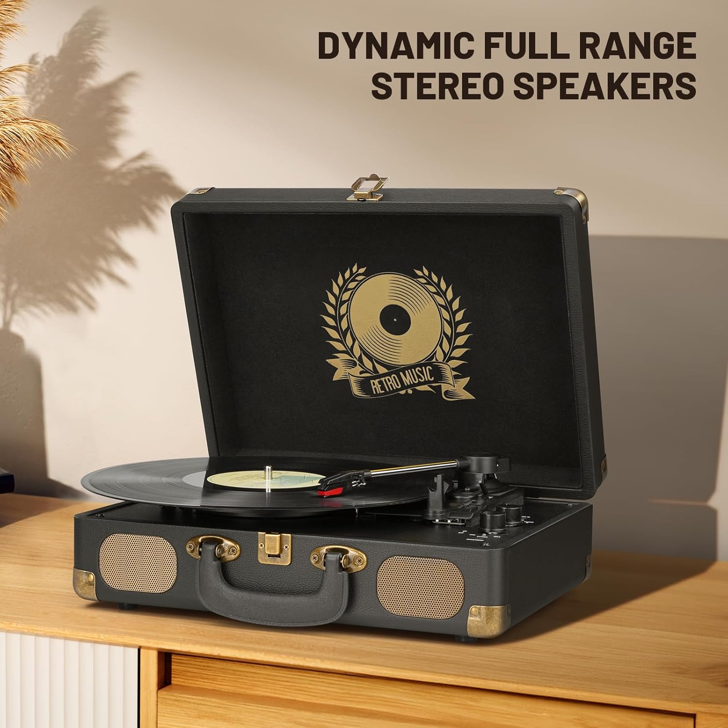 3-Speed Bluetooth Vinyl Record Player with USB, Built-In Speakers