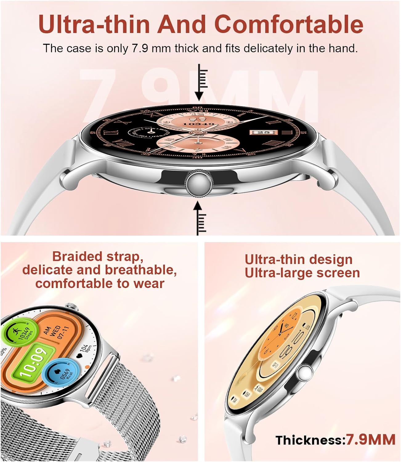 Silver Women AMOLED Smart Watch Call 120 Sports