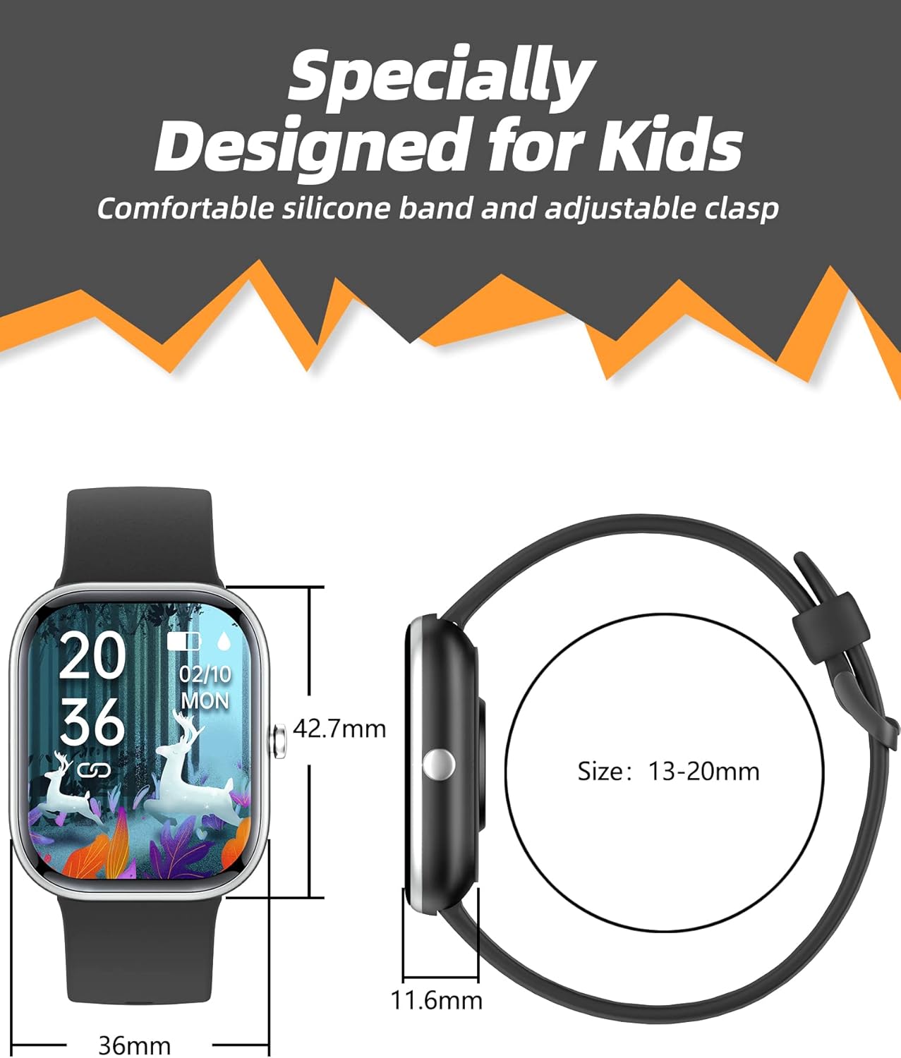 Kids Smart Watch Fitness Tracker Waterproof Black