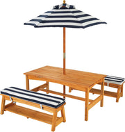 Kids Wooden Garden Table & Bench Set w/Cushions Parasol