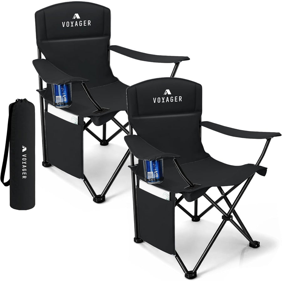 Folding Camping Chair 2 Pack Lightweight Cup Holder Black