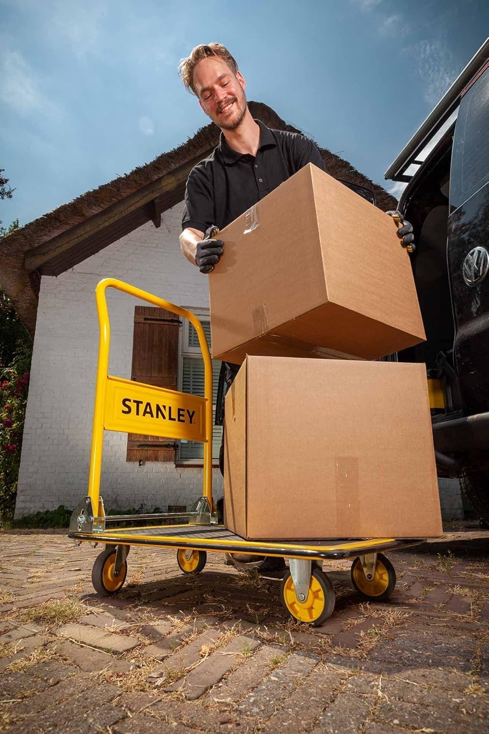 Heavy Duty Platform Truck 300KG Non Slip Trolley Yellow