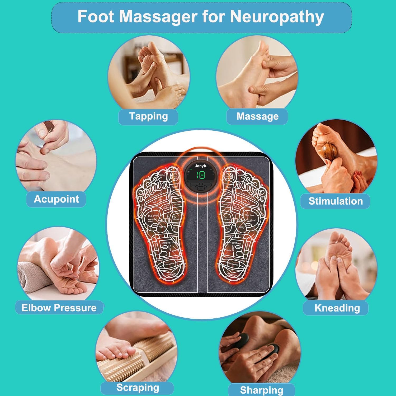 EMS Foot Massager Pad TENS Muscle Stimulator Rechargeable