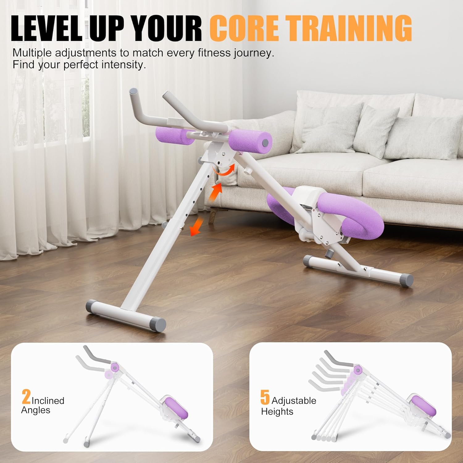 Adjustable Ab Trainer Machine Foldable Core Workout Equipment w/ LCD