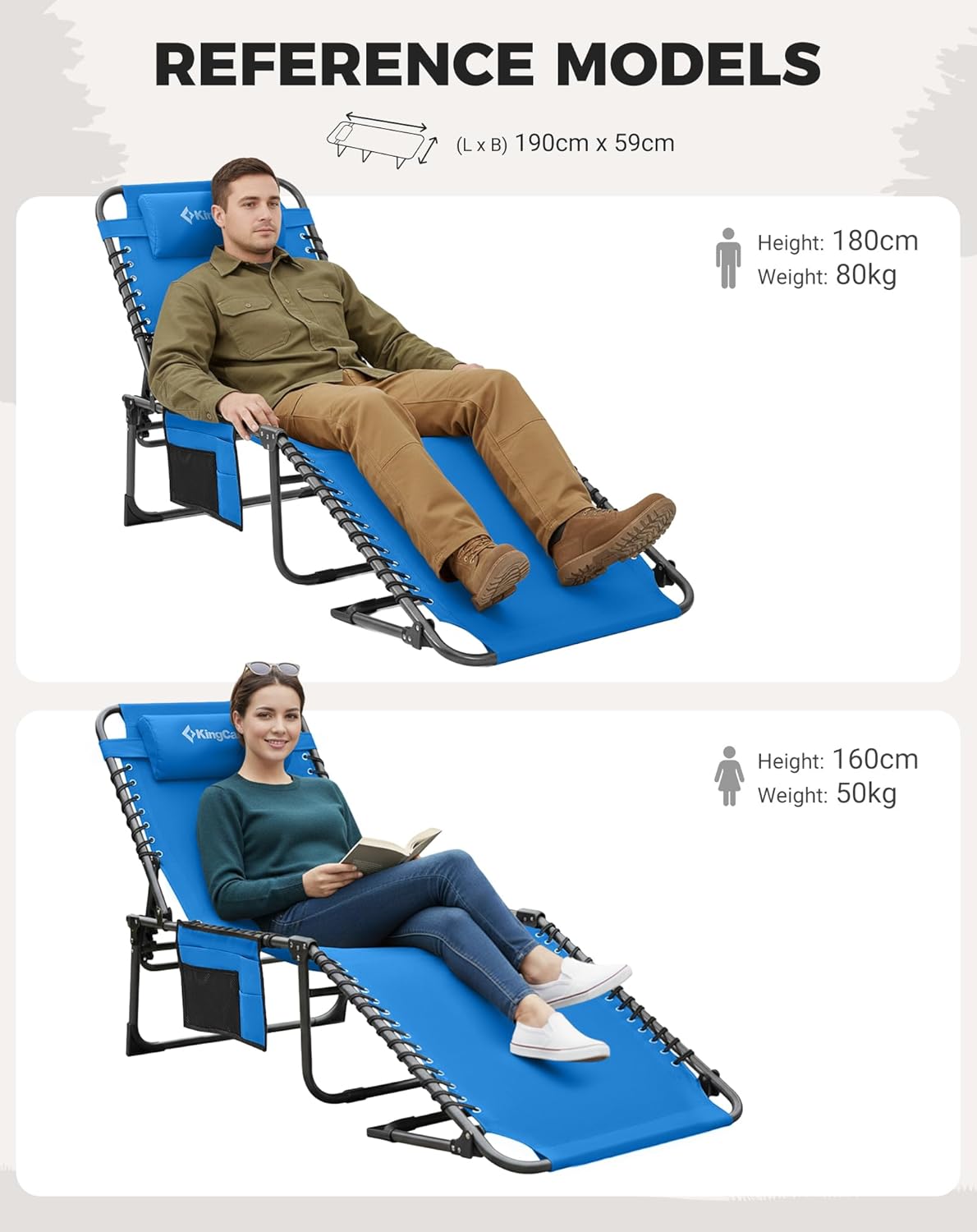Sun Loungers Set of 2 Folding Camp Beds Blue Recliners