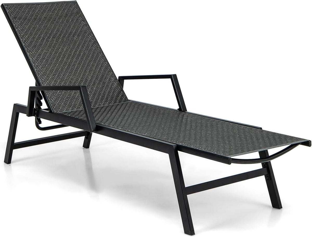 Rattan Sun Lounger 5 Position Recliner with Armrests