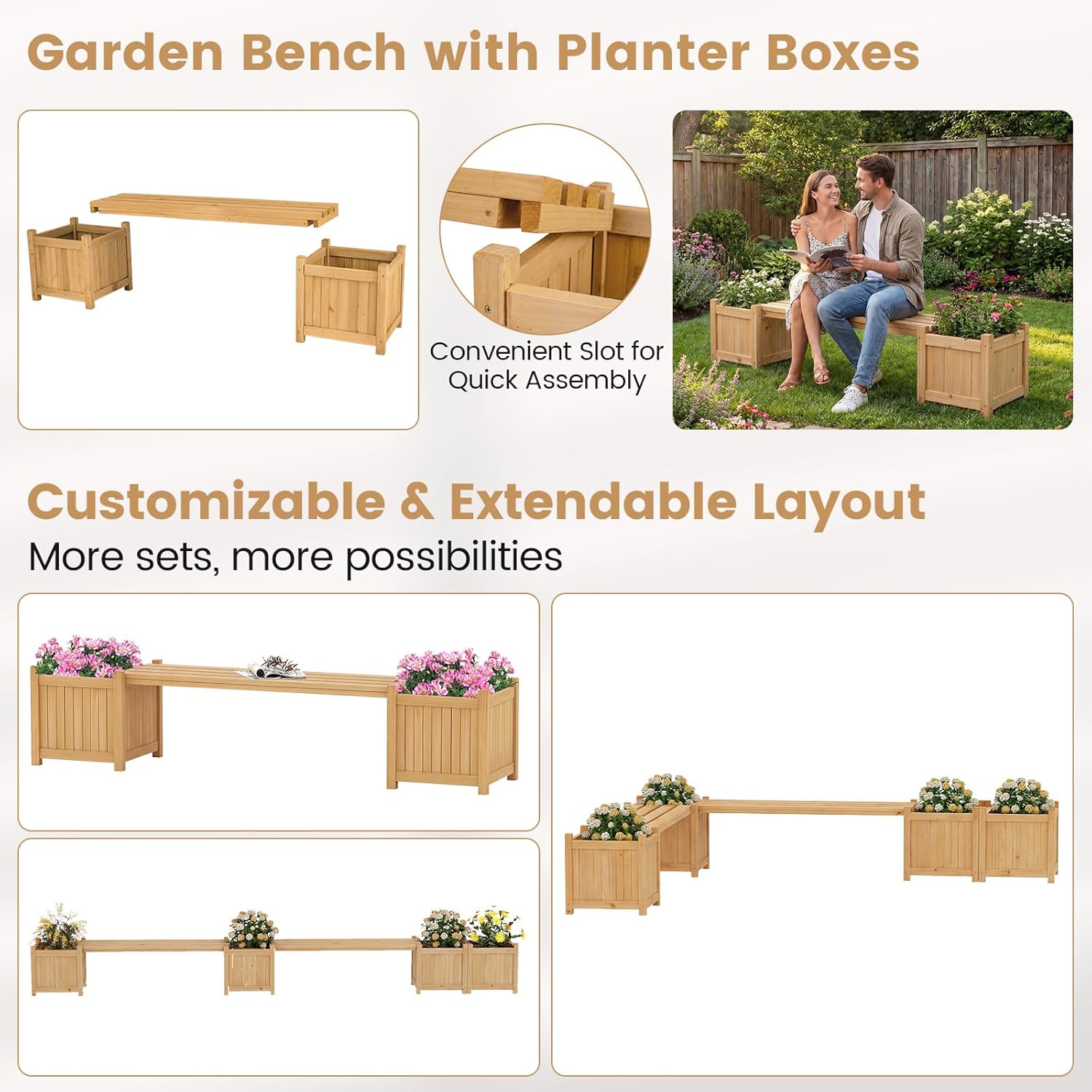 Wooden Planter Box with Bench 170cm Garden Seat Raised Bed